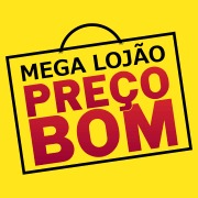 .Foto do logotipo da loja 'mega lojão preço bom'.